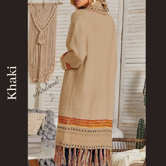 NEW Bohemian Tribal Fringe Cardigan With Pockets - Picture 5 of 10